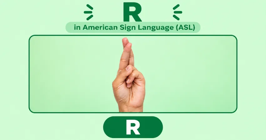 Letter R in American Sign Language (ASL) hand sign - index and middle fingers crossed upright