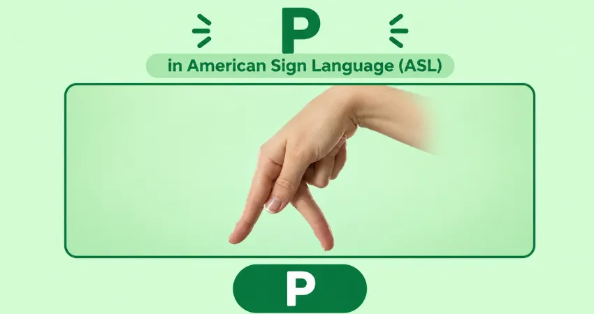 Letter P in American Sign Language (ASL) hand sign - index finger down, middle finger crossed, thumb out