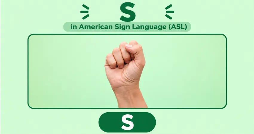 Letter S in American Sign Language (ASL) hand sign - closed fist with thumb across the fingers
