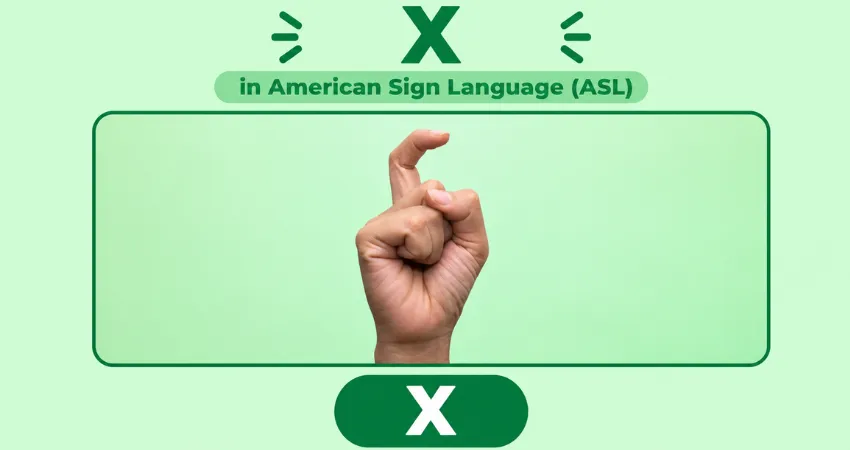 Letter X in American Sign Language (ASL) hand sign - index finger curled into a hook shape
