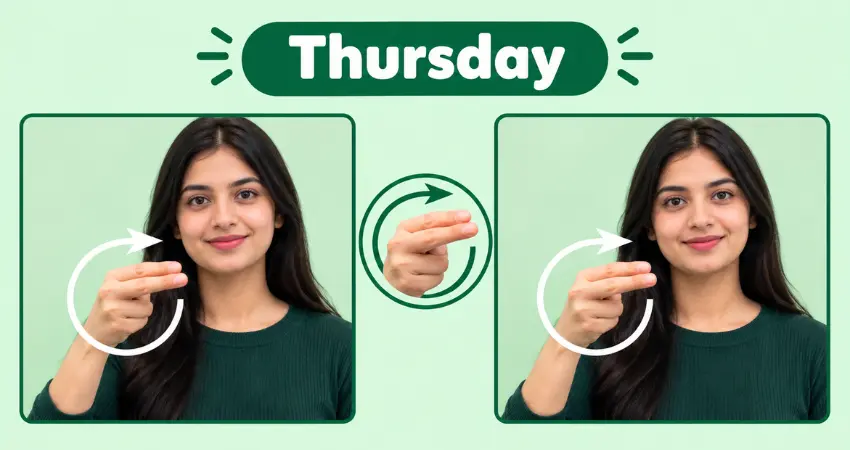 Signer showing Thursday in ASL with an H handshape circling