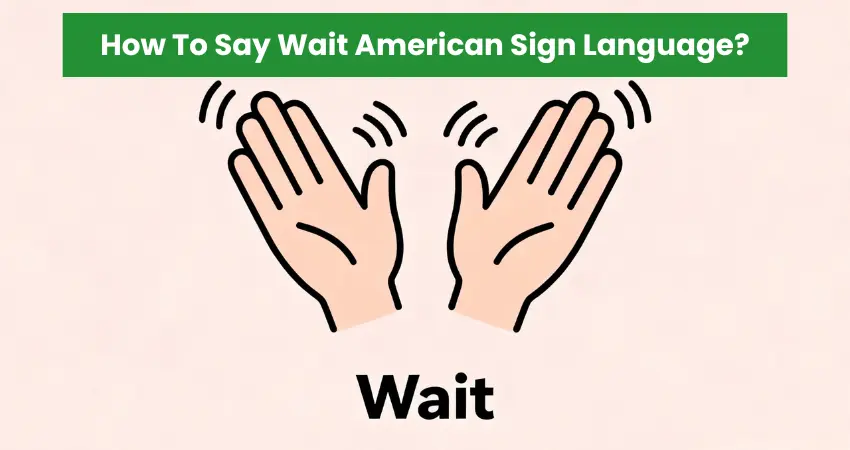Illustration of two open hands shaking side to side, showing the ASL sign for "Wait" with motion lines.