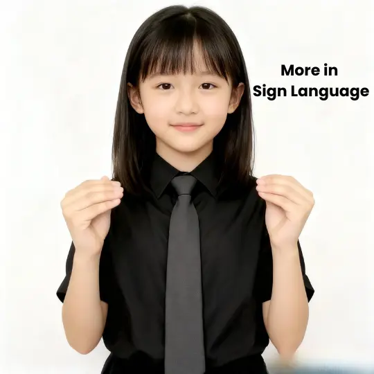 Child demonstrating MORE in ASL by bringing both pinched hands together at fingertips